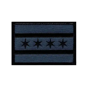 Chicago City Flag Embroidered Hook Fastener Patch (3.0 x 2.0 CH-8)