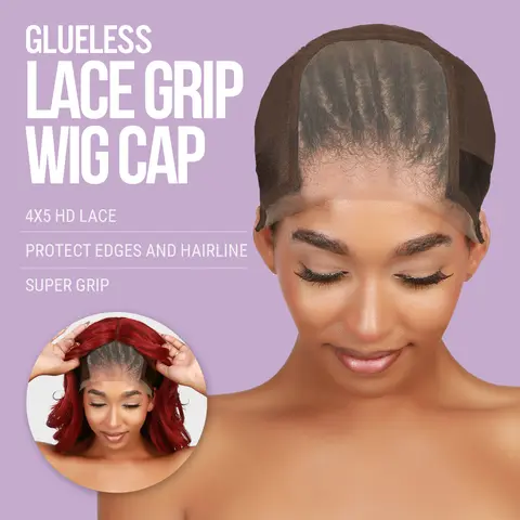 Adhesive-Free Glueless Lace Grip Wig Cap for Beginners - Adjustable, Durable, Heatless, 4x5 HD Lace, Non-Slip All-Day Hold, Seamless Hairline, Protects Edges, Natural Look, Suitable for All Hair Colors, Haircare Accessory