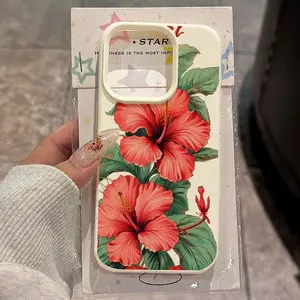 Phone case: Hibiscus Flower Detailed Pattern Case for iPhone 16 Pro Max, Compatible with 15 Pro Max/14 Plus/16 Plus/15/13P/12/11 - Slim TPU Shockproof Stylish Protective Cover