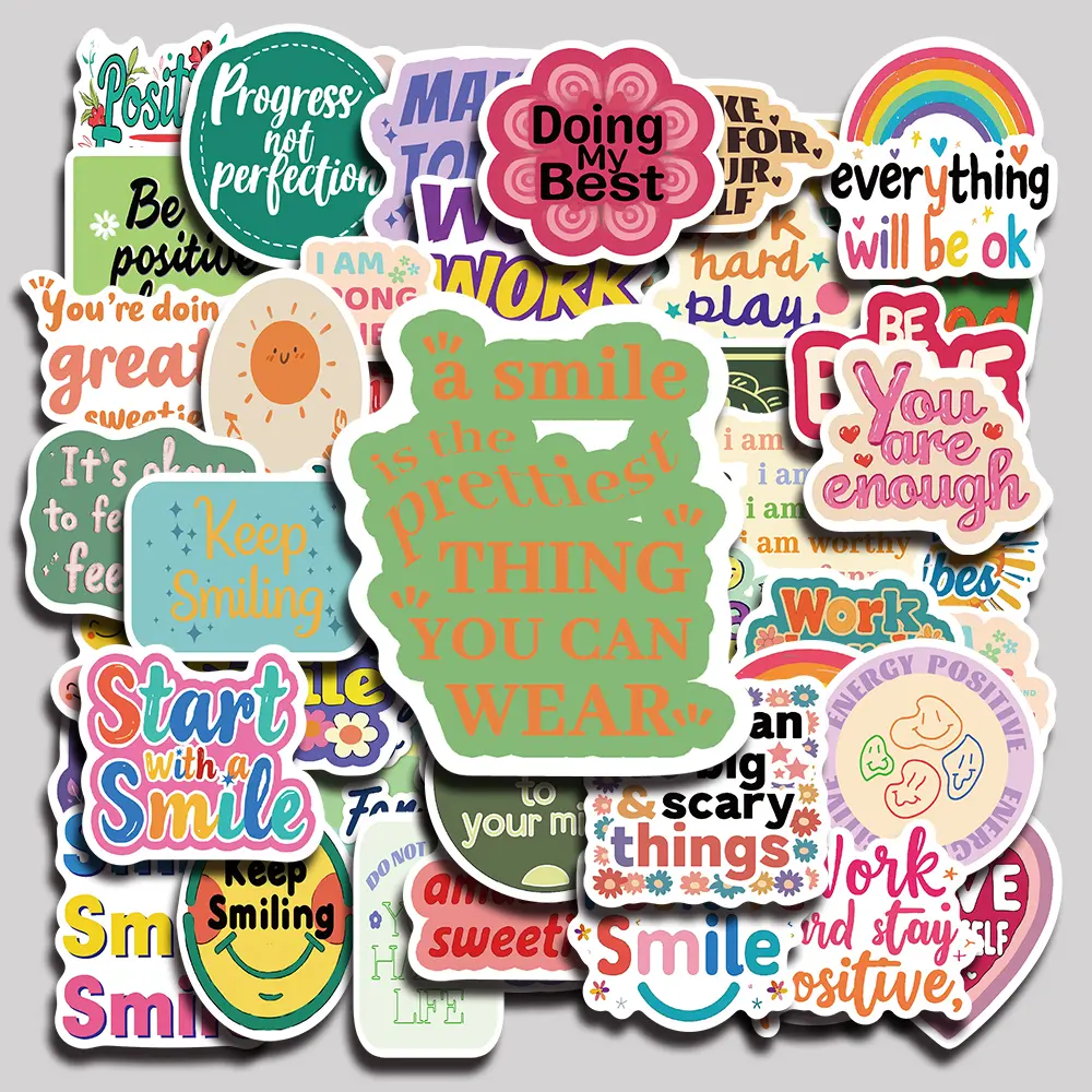 50PCS positive affirmation Aesthetic Cartoon Die-Cut Waterproof Vinyl Decorative Stickers - Self-Adhesive Labels, Office Stationery Accessories for Planner, Journal Decoration & Cute Accessories Use