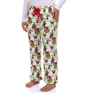 Dr. Seuss The Grinch Pajama Pants Women's Ugly Sweater Candy Canes Ornaments Lounge PJ Bottoms (Medium) White