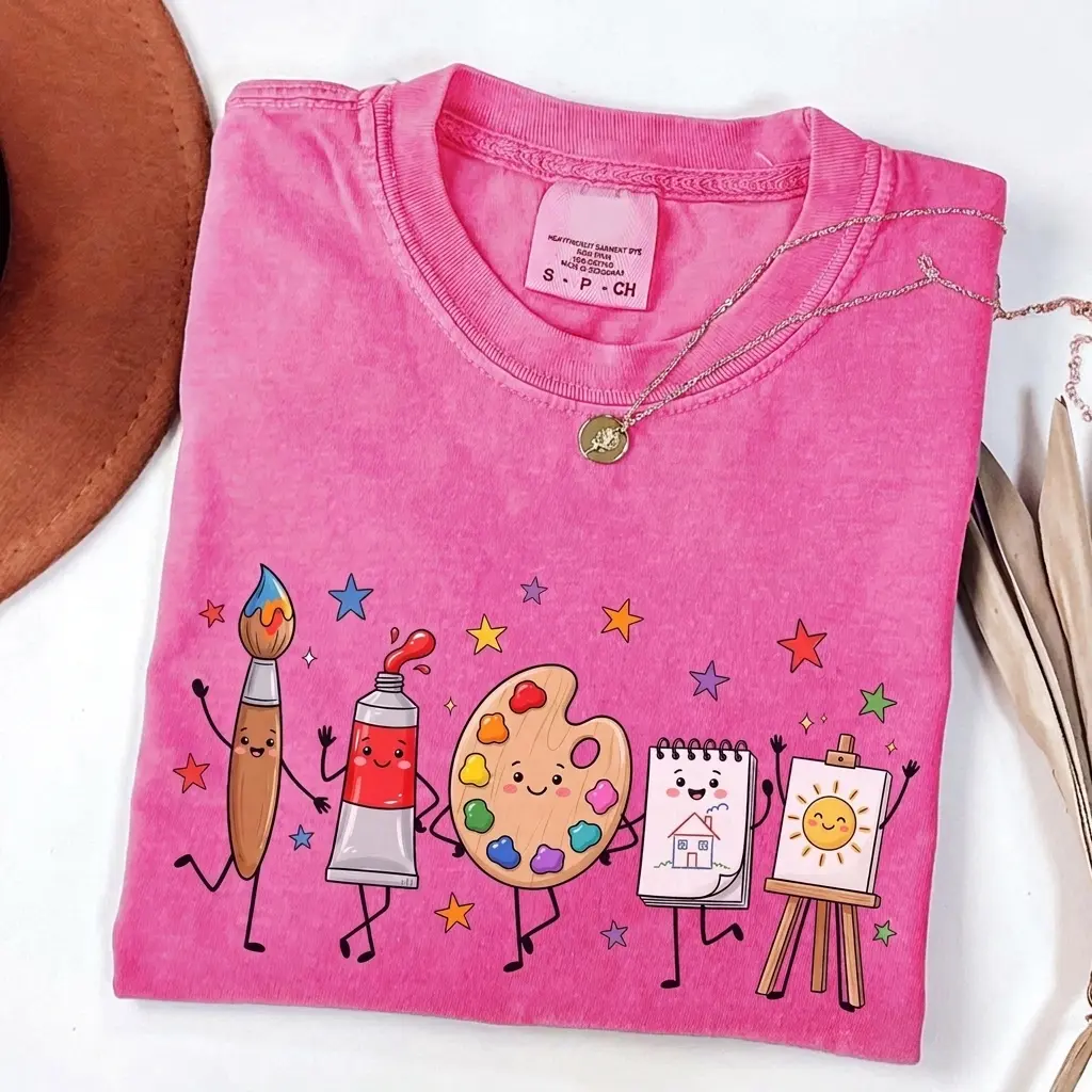 Comfort Colors Art Teacher Shirt, Doodle Characters Teacher Tee, Middle School Art Teacher, Math Class Back to School Shirt