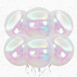 6Pcs Iridescent Round Foil Balloons,Giant 4D Clear Round Ball Balloon,22 Inch Rainbow Balloons for Birthday Wedding Prom Party Decorations