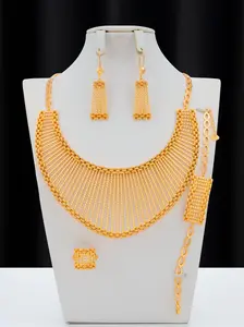 Middle Eastern Luxury Style Champagne 5-Piece Fashion Jewelry Set, Elegant Multi-Layer Chain Design for Weddings Parties Ramadan Gifts
