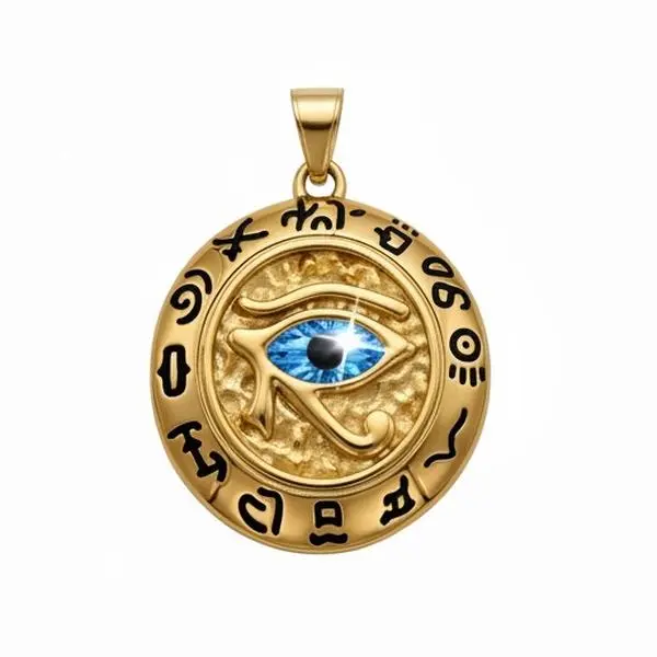 Maite Jewelry                                                  Eye of Horus Pendant with Blue Gemstone & Ancient Symbolic Design