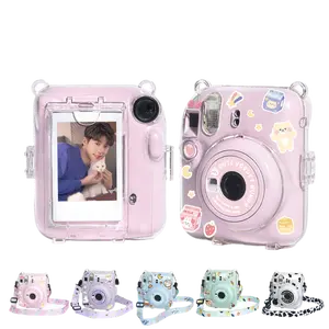For Fujifilm Instax Mini 12 Transparent Camera Case With Photo Storage Bag Crystal Shell Strap Rope Sticker Sets