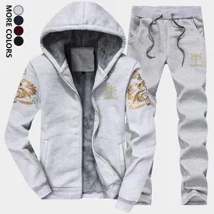 Men’s Casual Sports Set, Polyester Hooded Sweatshirt Jacket with Straight-Leg Cropped Pants, Drawstring Closure, Feature Print, Suitable for Outdoor Running and Jogging - Spring/Autumn Collection