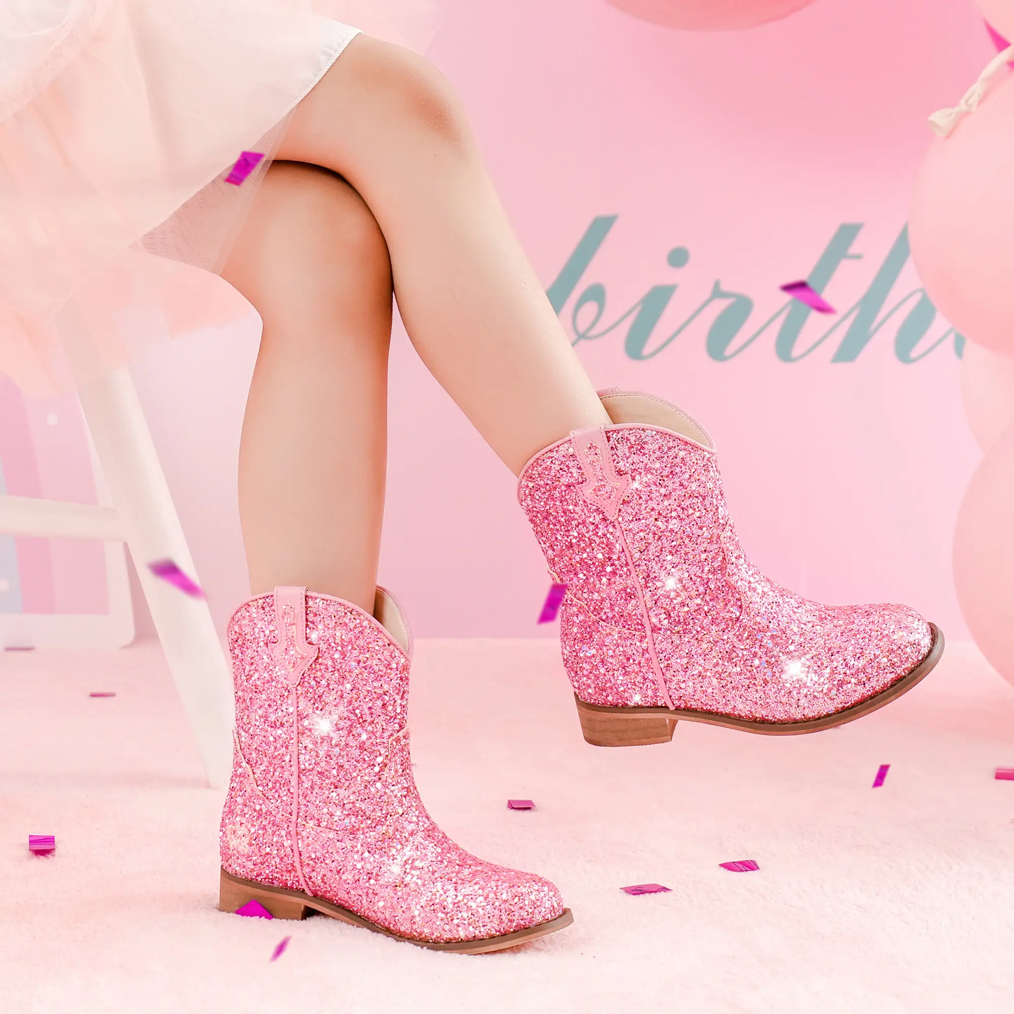 Toddler Girls Cowgirl Boots Western Glitter Cowboy Boot Ankle Boots Little Kids Big Kid Horse Riding Shoes Party Birthday Dress Up Father's Day