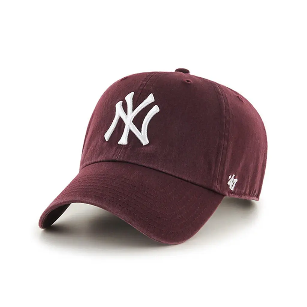 NY Yankees Dark Maroon Clean Up Flat Cap Fashion Hats