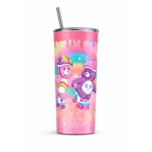 Care Bear Skating 20oz Tumbler – Rainbow Roller Skate Cute Stainless Steel Cup