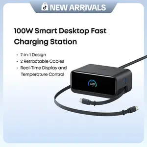 [Limited Offer]Anker Nano 7-in-1 USB-C Charging Station with 2.3ft InstaCord, 3 USB-C, 3 AC Outlets, 1 USB-A, 100W Desktop Power Strip for iPhone 17/16, MacBook, and More, Perfect for Multitasking