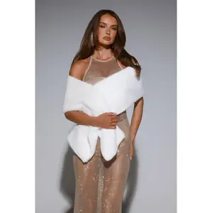 Hollywood Nights Faux Fur Shawl Wrap Cream