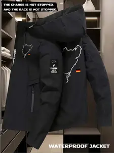 Men's Casual Black Hooded Windbreaker Jacket, Waterproof Windproof Outerwear, Lightweight Motorcycle Jacket with Zip Closure, Nürburgring Nordschleife & Germany Flag Print, Fabric, Functional Zip Pockets, Lightweight Outdoor Jacket for Skiing, Hiking