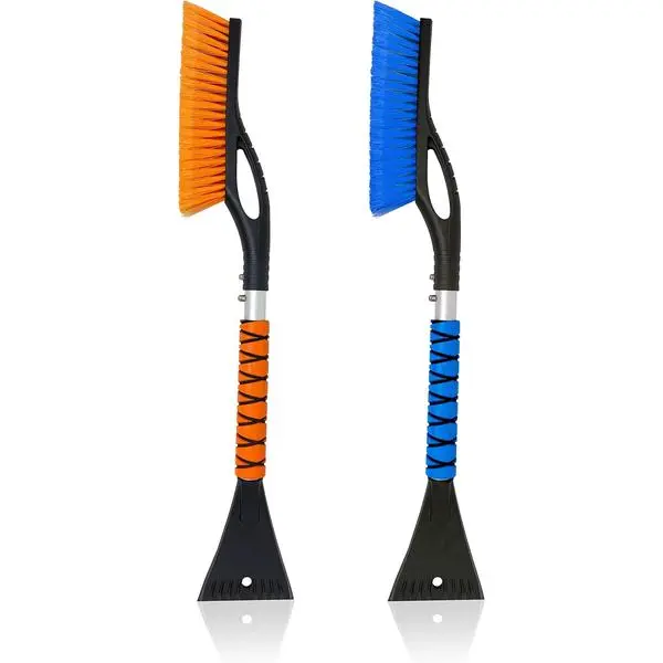 EcoNour 27" Car Snow Brush and Ice Scrapers for Car Windshield (2 Pack) | Scratch Free Bristle Head Snow Brush & Tough Window Snow Scraper with Aluminium Body | Snow Removal Winter Car Accessories