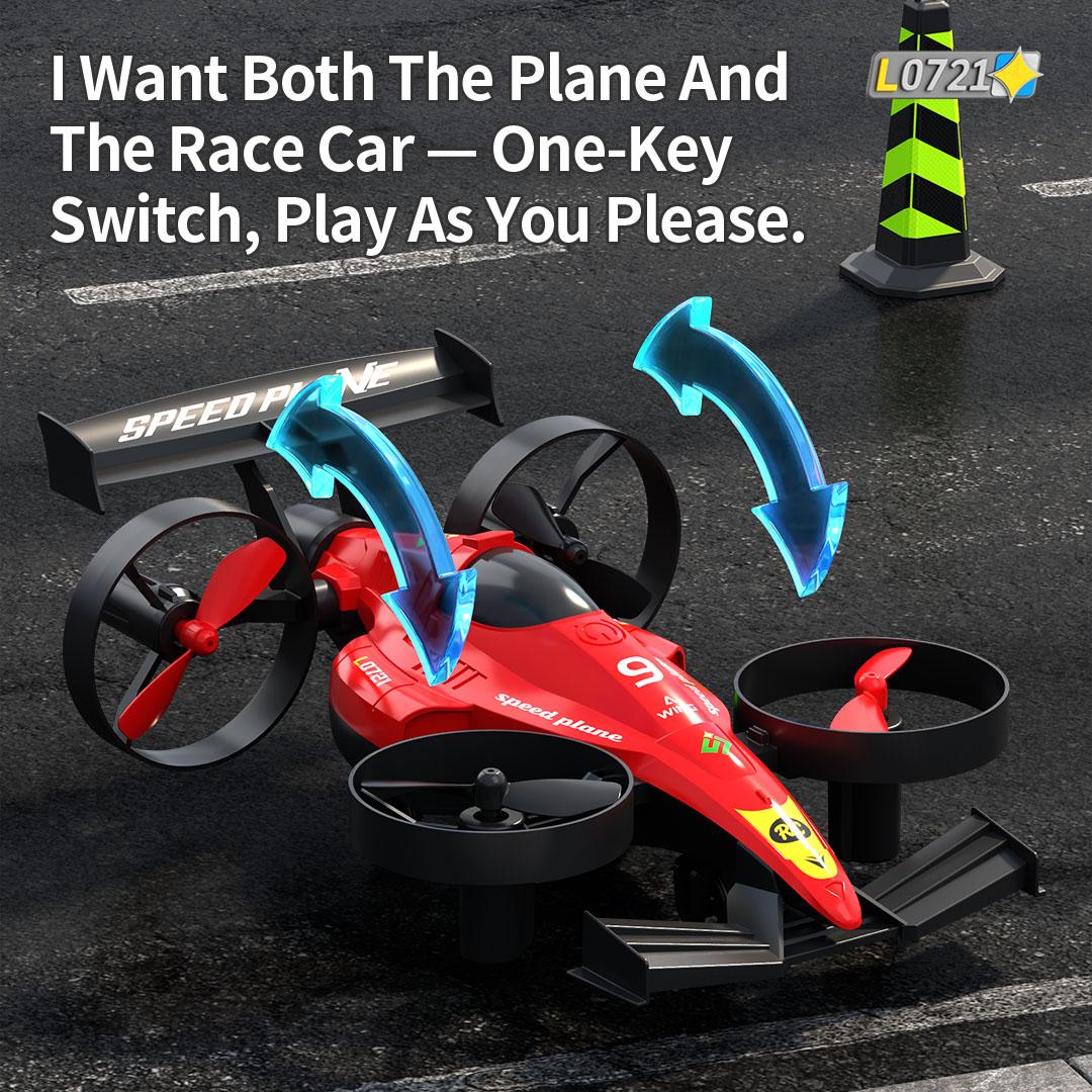 AERO-DRIFT 2-in-1 Flying Drone & RC Drift Car, 360° Stunt Flip Anti-Collision Rechargeable, Land to Air Transforming Easy Fly Remote Control Toy Plane Gift for Kids Boys Men Beginners