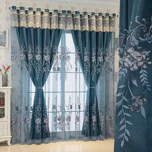 Nordic Style Embroidered Flower Curtain, Dual Layer Cloth and Sheer Fabric, Easy Installation for Living Room and Bedroom Decoration, Home Decoration Curtain