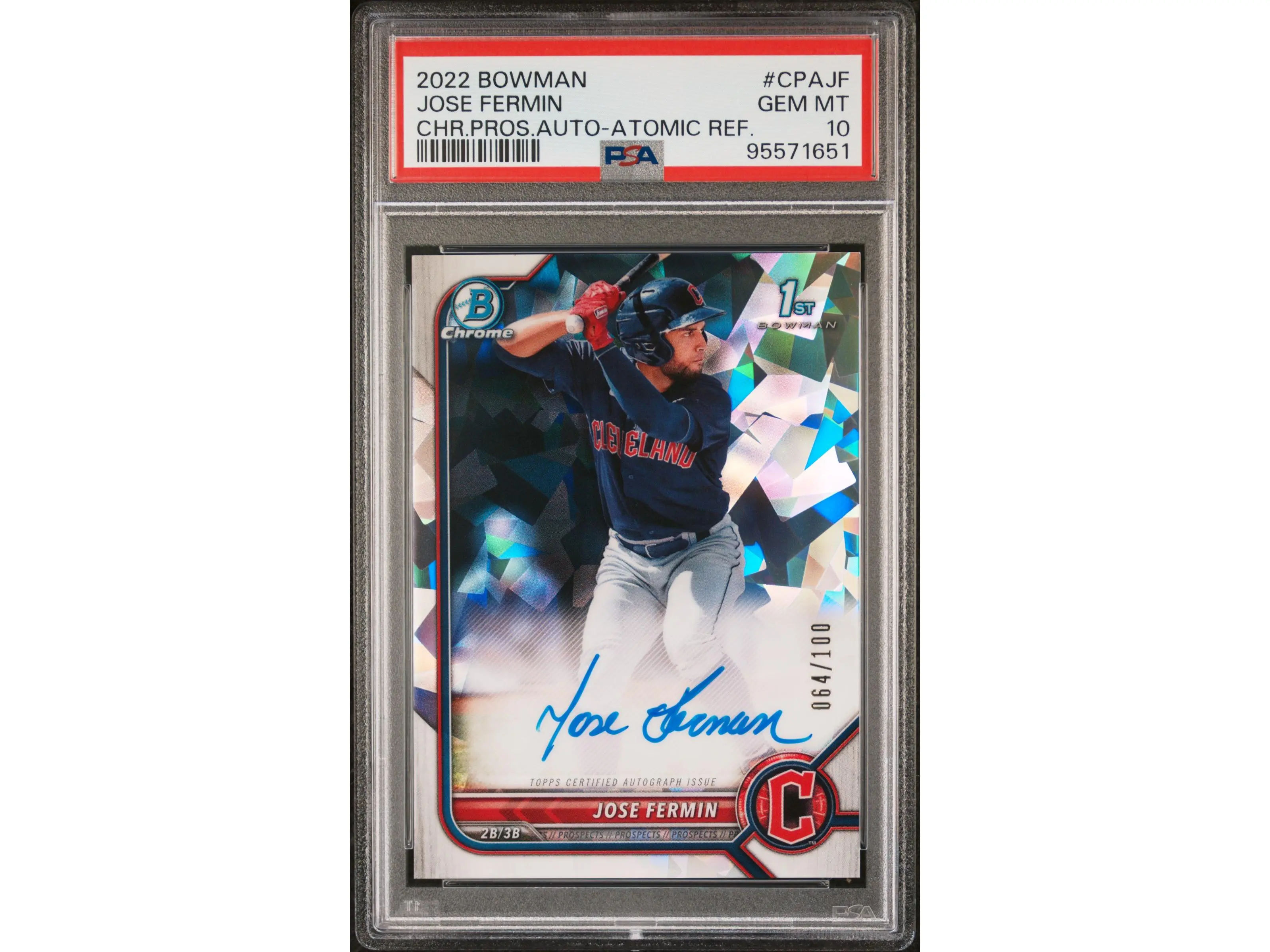 2022 Bowman Chrome Prospect Autograph Atomic Refractor Jose Fermin #CPAJF /100 PSA 10