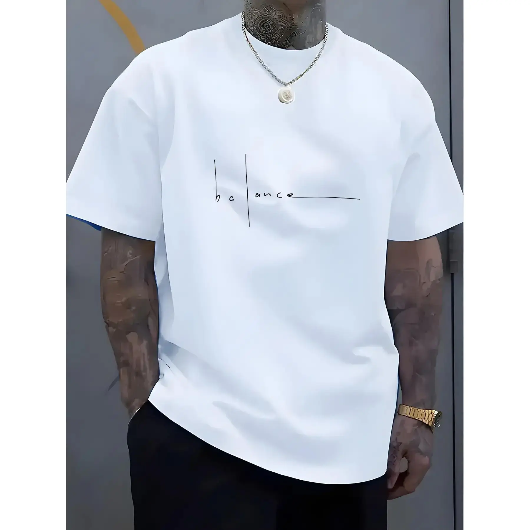 100% Cotton Unisex Vintage Graphic T-Shirt White "Balance" Minimalist Text Design 100% Cotton Crew Neck Summer Outfits Machine Washable Trendy Tees