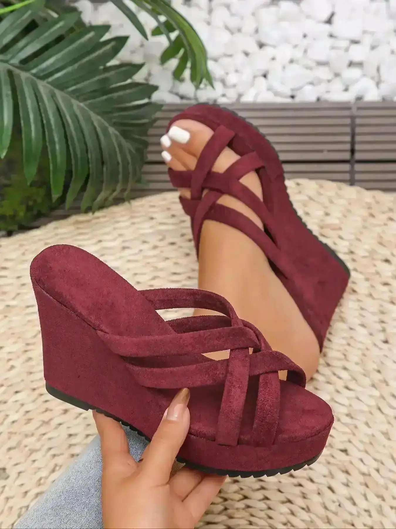 Women's Chic Plain Color Slip on Wedge Sndls Daily Comfy Plat for Summer Female Uni Round Wear Light coastal sunny versatile cruise water friendly relaxed Minimalist Ons Sleek Style breathable essential beach trendy