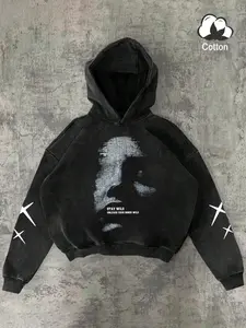 Men's Hooded Sweatshirt, Stay Wild Graphic Print, Vintage Wash Cotton, Trendy Streetwear, Comfortable Casual Fashion, Long Sleeve, Fitted, Tops