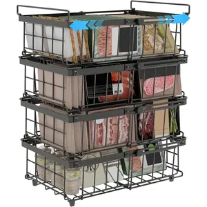 4-Pack Expandable Stackable Chest Freezer Organizer Bins - Large, from 11.4" to 17.9", Fits 10-20 Cu.Ft. Freezers, Black