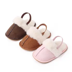 Baby Kids Fluffy Fuzzy Slippers Cozy Plush Lining Anti-Skid Sole for Girls Christmas Baby Winter Shoes Comfortable Faux Fur Slides with Strap