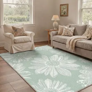 【Deals For You Days】GENIMO Area Rug – Soft, Non-Slip, Pet Friendly, Machine Washable Floor Rug, Home Carpet, Stylish Decor for Any Room ,ARF2053-TEAL PETAL