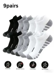 Men's Striped Sport Socks 9 Pairs, Ankle Socks for Daily Wear, Hiking, Cycling, All-Season Comfort, Casual and Simple Design