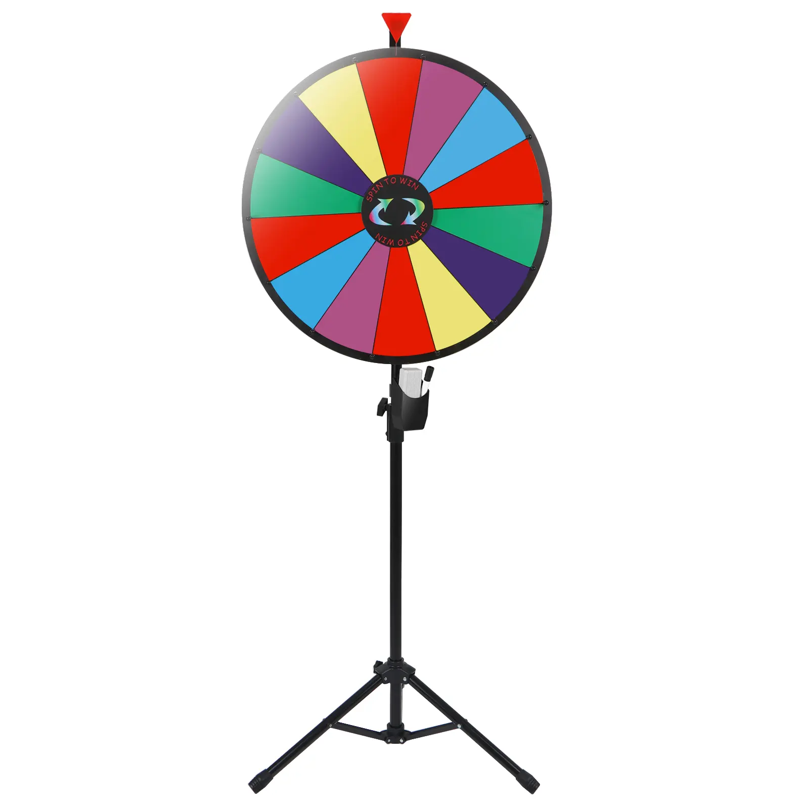 Segawe 24" Metal Tripod Prize Wheel Kit - 14 Customizable Color Prize Slots, Adjustable 45"-60" Height, 7.6 lbs Better Stability, Dry Erase Markers/Eraser Set, Acrylic Board Compatible, Logo Customization, Screws for Carnival Use (Office Stationery)