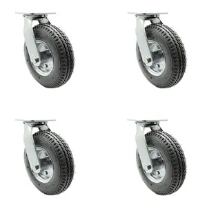 212 MAIN Service Caster SCC-100S280-PNB-GRY-BSL-4 8 in. Swivel Pneumatic Casters with Gray Rubber Wheels - Set of 4, Bolt Lock