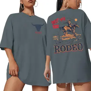 Women Cowgirl Oversized Vintage Country Concert Western T Shirts Cow Skull Graphic Tees Top Baggy Party Casual Womenswear Comfortable Hat