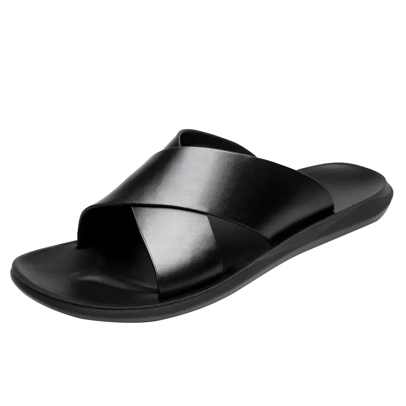 DINAOR Men's Casual Closed Toe Sandals, Lightweight PU Leather Footwear with Rubber Sole for Outdoor & Beach, Kitten Heel, Leather Sandals, Casual Formal