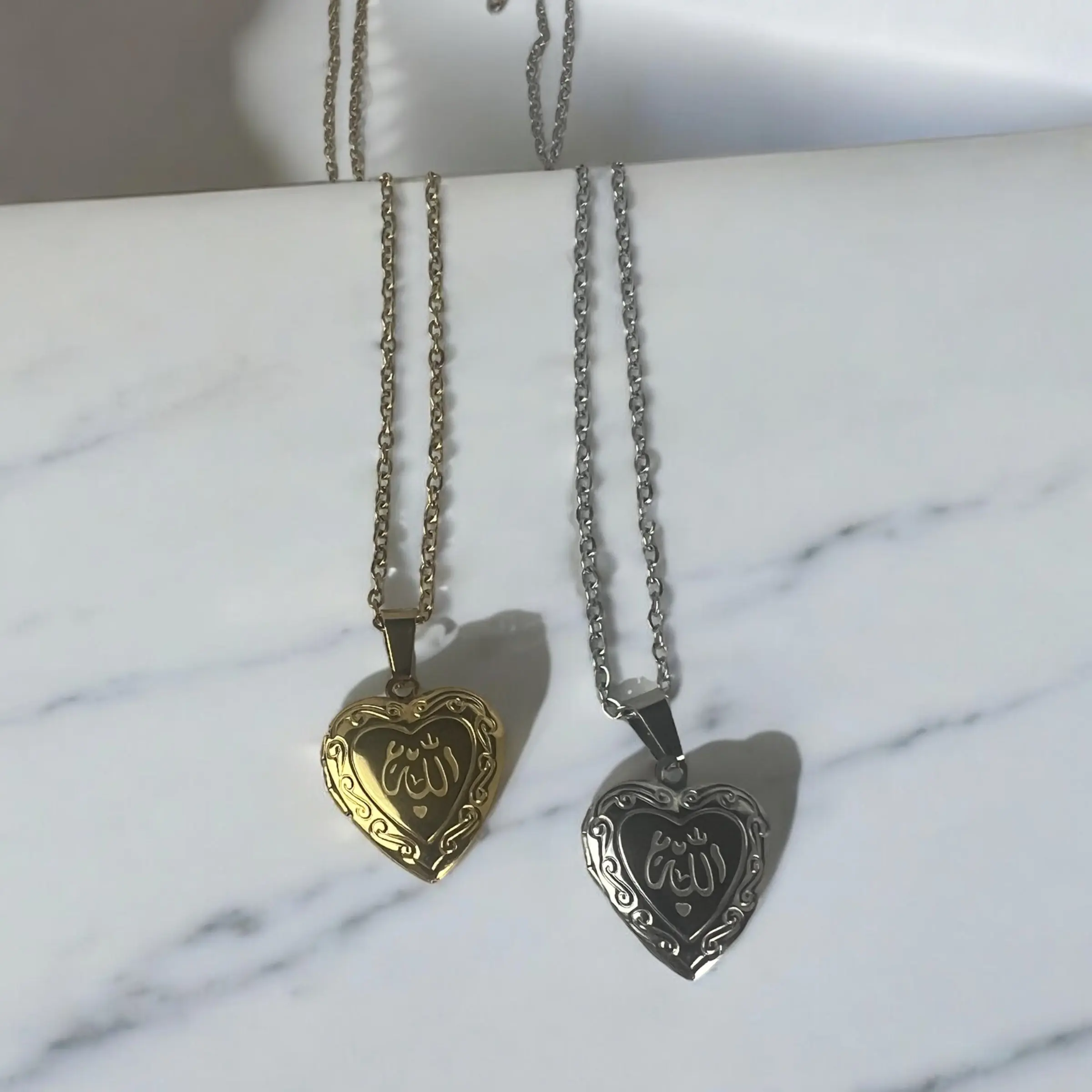 Allah Heart Locket Pendant – Stainless Steel | Heart-Shaped Islamic Jewelry