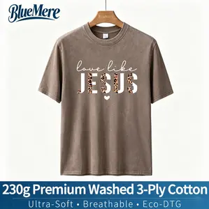 BlueMere230g Heavy Washed 3-Ply Cotton Leopard Print Faith Tee - Soft, Breathable & Medium Stretch Fabric, Modest Non-See Through Design | Christian Womens Summer Top for Church, Everyday Witness & Bold Style Statements, Easy Care Machine Wash