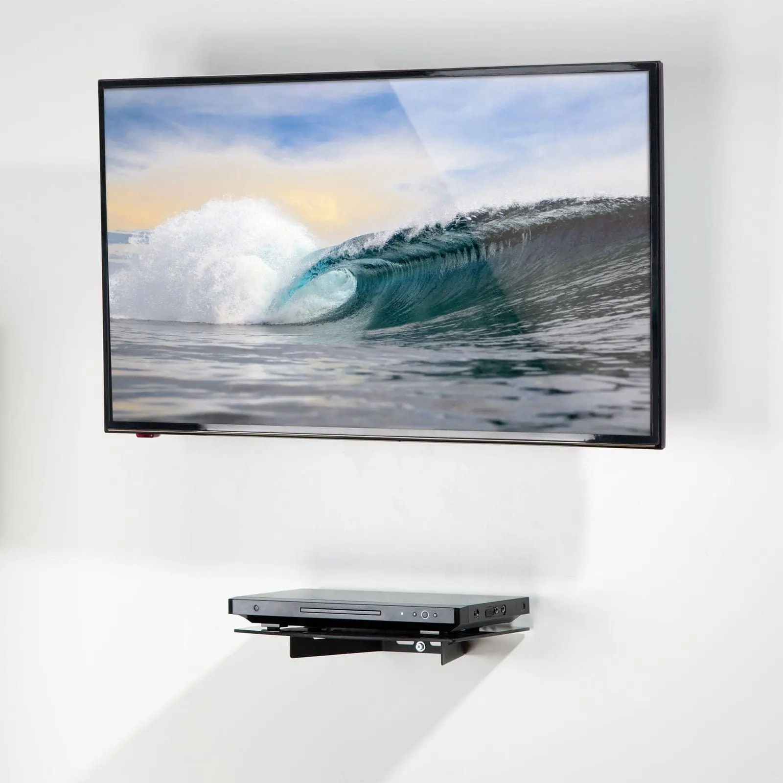 Mount-It! Floating Component Shelf - Tempered Glass & Steel Wall-Mount Compatible Shelves with Easy Installation, 22 lbs Capacity, Sleek Modern Home Decor