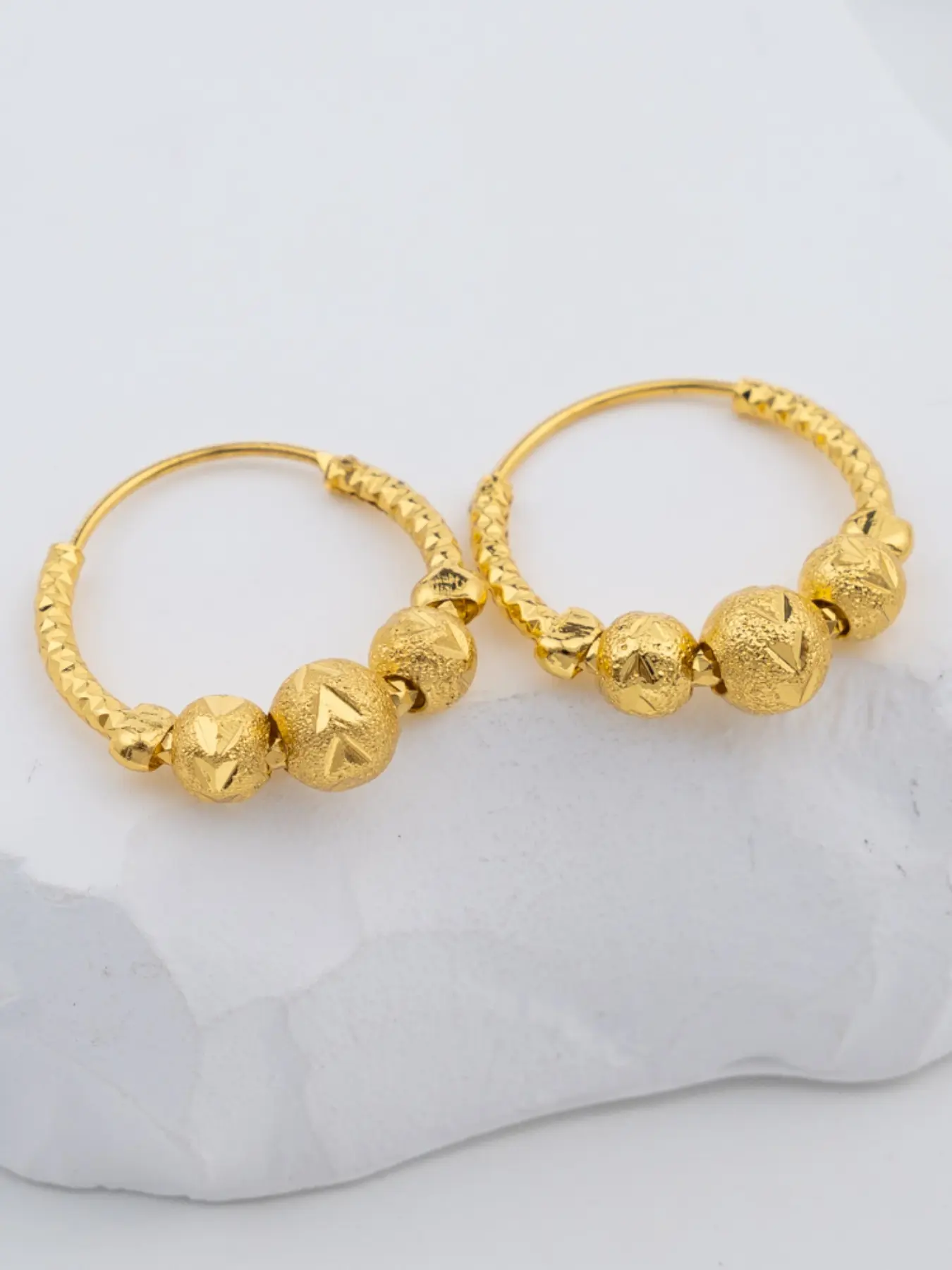 Women's Beaded Earrings, Hoop Earrings, Ear Hoops, Elegant Fashion Jewelry, Luxury Carved Design, Classic Vintage Style, All Season Wear, Fashionable Jewelry, Stylish Jewelry, Fashion Chic Accessories