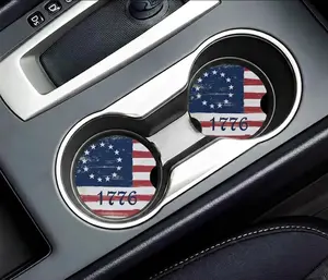 1776 American Flag Car Coaster Set, Patriotic Cup Holder Inserts for Auto Interior Decor