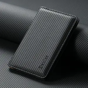 Denior Compatible for MagSafe Wallet Leather, Classic Bifold Cards Holder, RFID Blocking Ultra Slim Design for iPhone, Fits 4 Cards in, Carbon Fiber Pattern Design