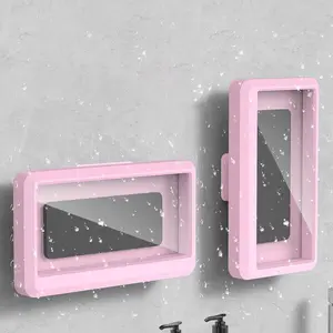 Waterproof shower phone holder, phone case, 360° rotating shower phone case, anti-fog high sensitivity cover mounting box, suitable for bathroom wall mirror bathtub kitchen, compatible with 4 inch - 7 inch mobile phone (white+pink+green)