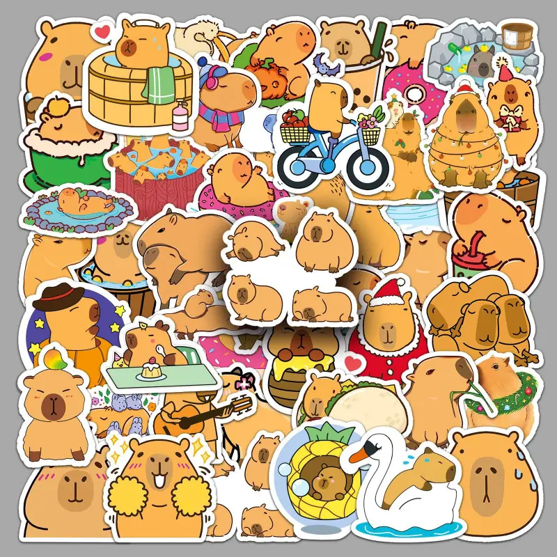 50pcs Brown Cartoon Capybara Animal Stickers - 1.57-1.97in Waterproof PVC Funny Stickers for Smartphone Cover, Sun-Protected Devices, Teens Birthday Gifts, Personalized Bedroom Decor (Mobile Phone Accessories)