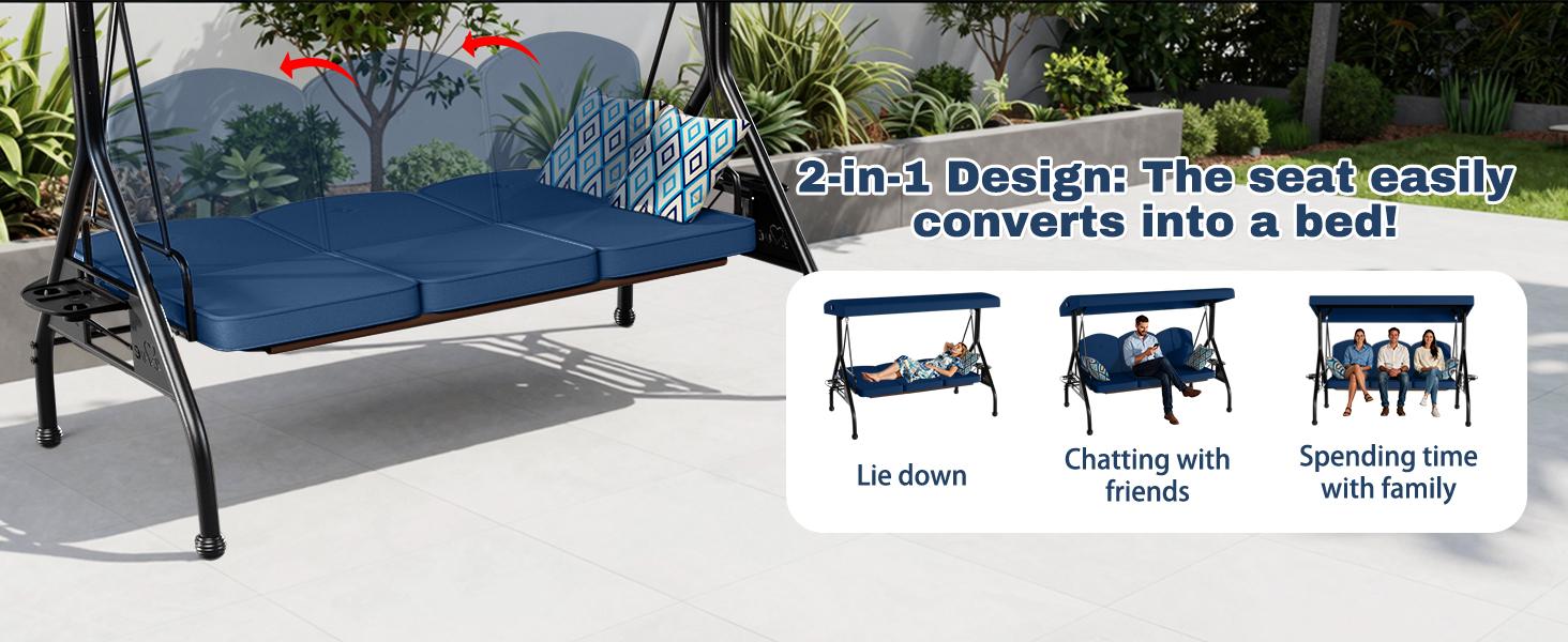 【SohoChic】ZZWHOM 3 Seat Outdoor Porch Patio Swing 800lbs 2-in-1 Glider Chair with Adjustable Canopy & Removable Cushion, Durable Outdoor Design,home decor,camping essentials 【SohoChic】ZZWHOM 3 Seat Outdoor Porch Patio Swing 800lbs 2-in-1 Glider Chair with Adjustable Canopy & Removable Cushion, Durable Outdoor Design,home decor,camping essentials