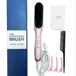 2-in-1 Hair Brush Straightener for Women - 5 Temperature Settings, Fast Heating Styling Brush with Dual Voltage (110-240V), Anti-Scald & Auto Shut Off