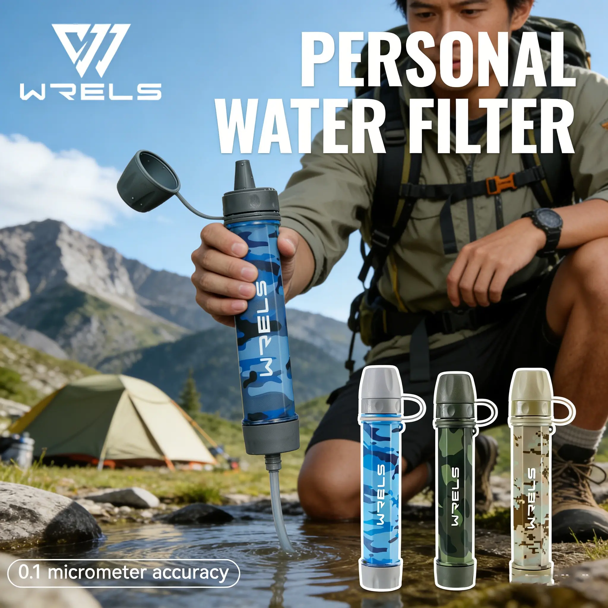 Portable Water Purifier, Gravity Filter, Compact Design, 99.99% Filtration Rate, Ideal for Outdoor Use, Camping, Emergency Survival