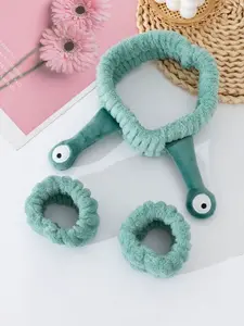 Cute Frog Headband Facial Cleaning Headband & Wrist Strap Set, Soft Sweat-Absorbing Hairband for Makeup, Skincare, Spa, Home Bathroom Decor, Adjustable Headband