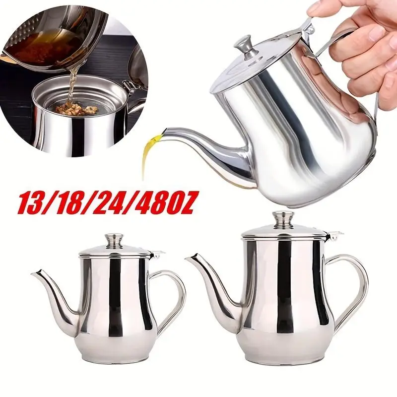 Stainless Steel Oil Dispenser With Filter, 1 Count Oil Residue Separator, Durable Oil Storage Bottle For Kitchen