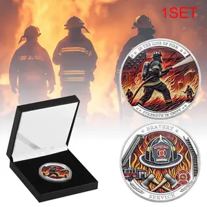 Firefighter Design Challenge Coin with Gift Box, 1 Count Double Sided Relief Commemorative Coin, Birthday Gift, Home Decor Ornament