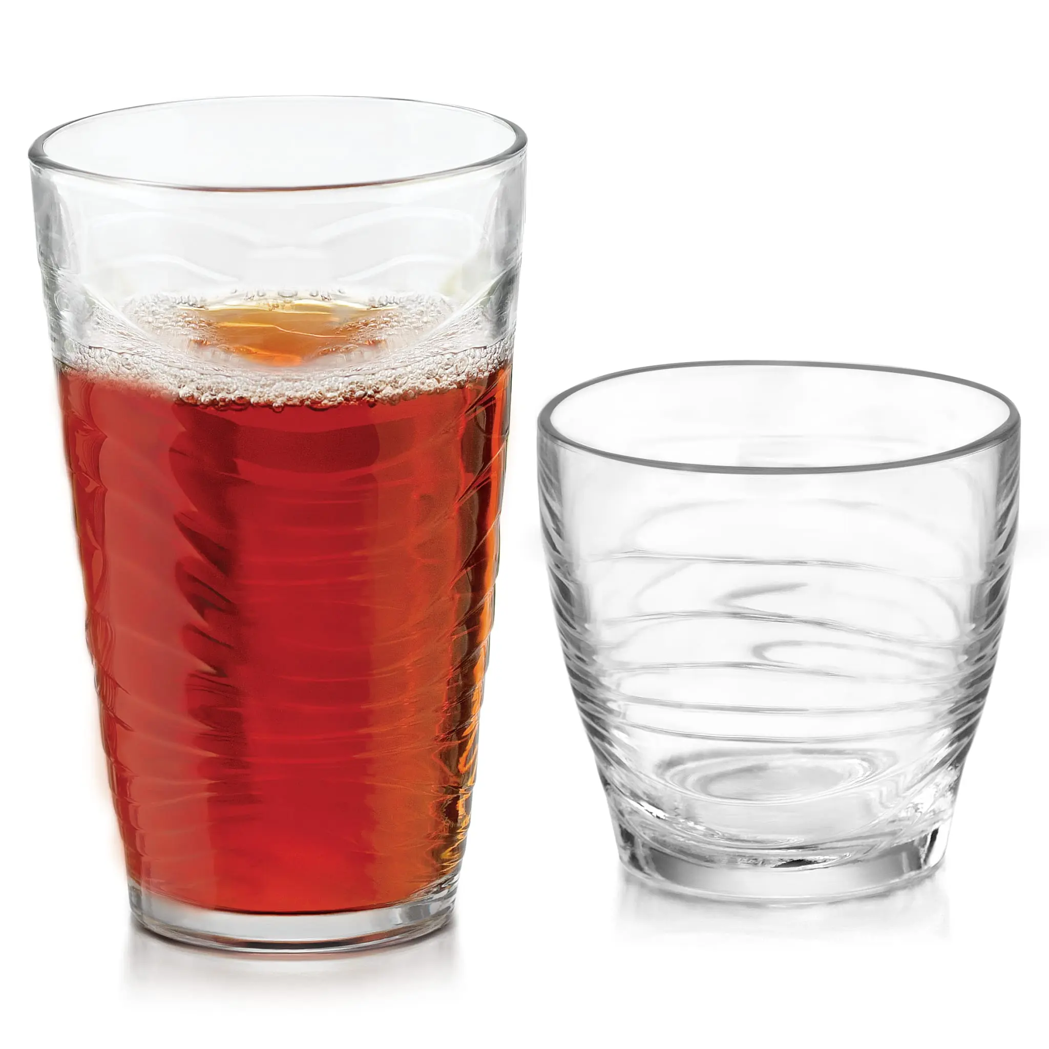 Libbey Orbita Rocks and Tumbler Drinking Glasses Set of 16, Durable Glass Cups Set with Wave Pattern, Glassware Drinking Glasses for Any Occasion