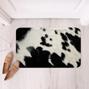 Milk Cow Fur Decoration Bathroom Rugs,Farmhouse Cowhide Bath Mat,Black White Shaggy Absorbent Floor Mat,Animal Skin Door Mat,20"x32" Shower Thick