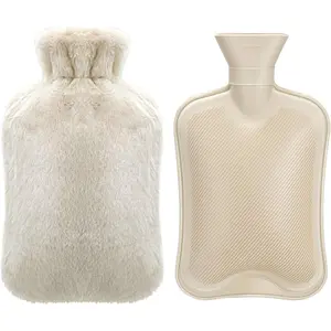 Hot water bottle made of rubber with a soft cover (2 liters) Hot water bottle for relieving cramps and pain Removable hot and cold compress pack Hot water mattress heater