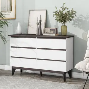 47.2'' W x 15.74'' D x 30 .7''H Wide size Drawer Storage Cabinet,6-drawer Chest of Drawers for Bedroom Living Room,White & Walnut color